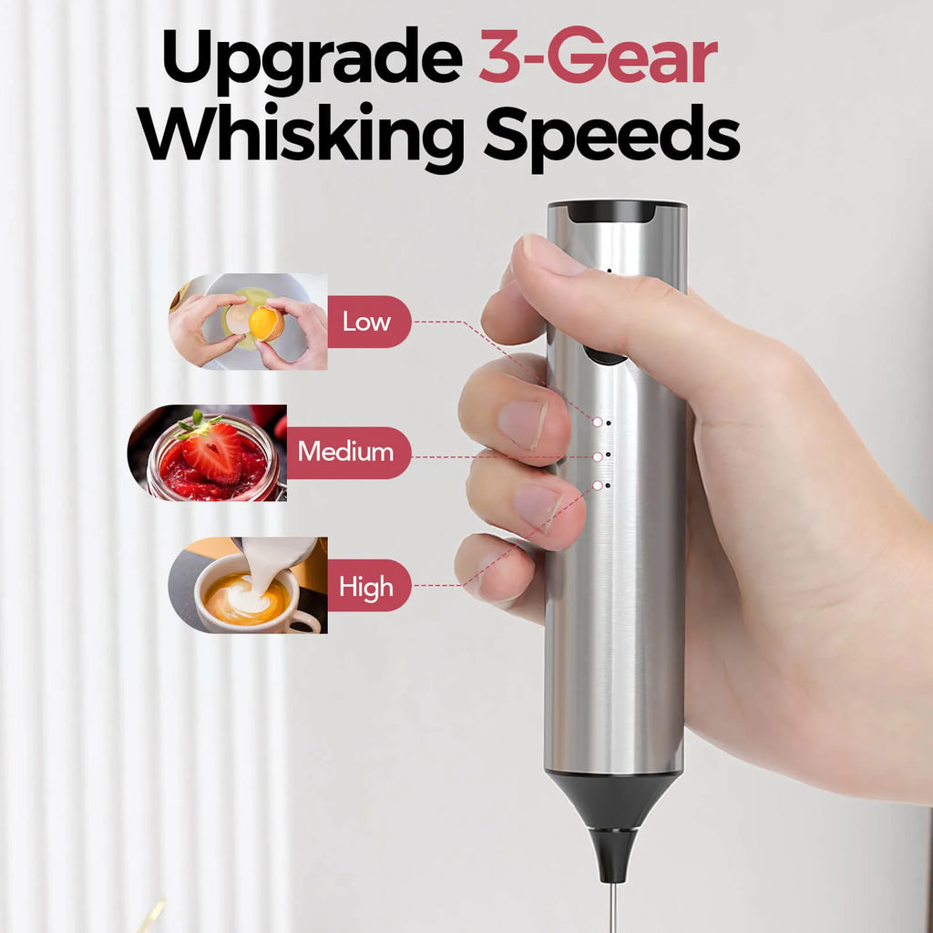 YARRAMATE 3 Speed Coffee Milk Frother Wand Handheld With Stand, Drink Mixer with 2 Whisks, Stainless Steel Coffee Beater for Lattes, Protein Shakes, Matcha, Egg