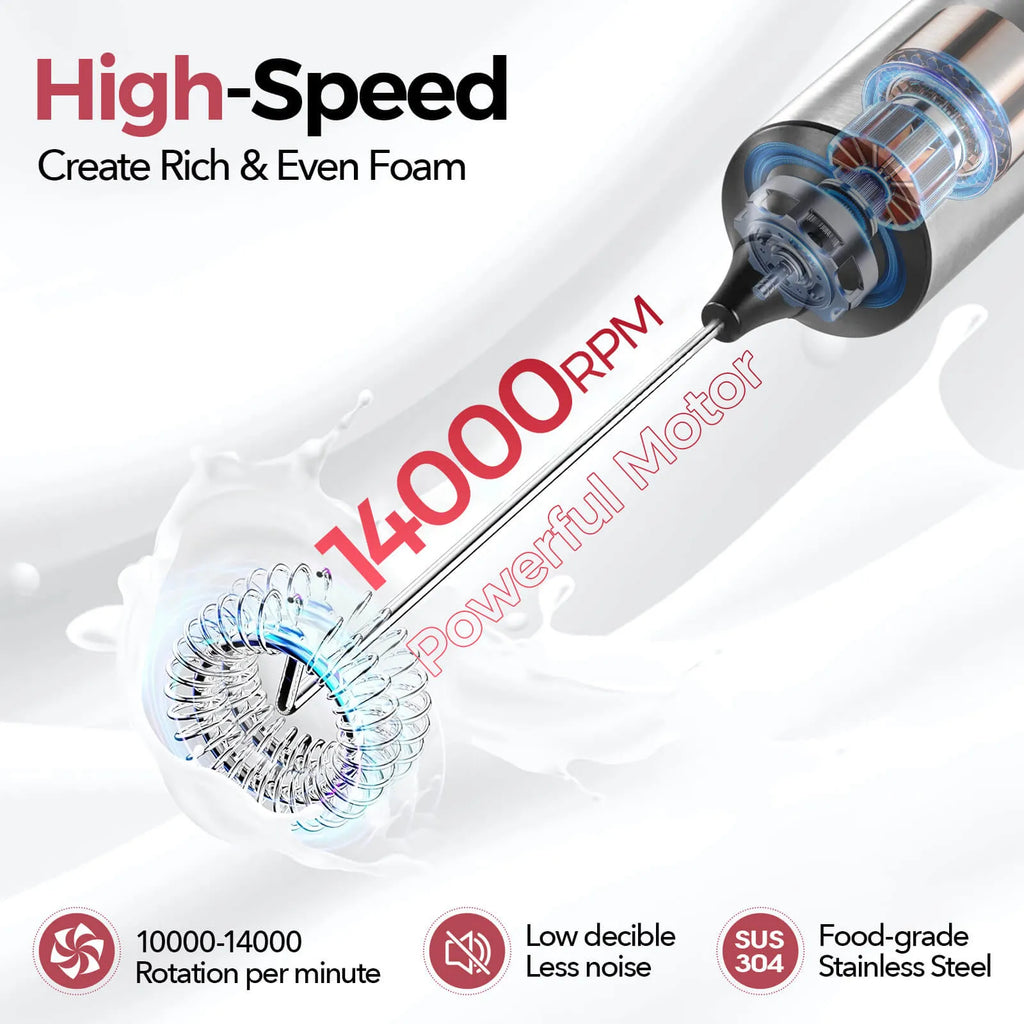 YARRAMATE 3 Speed Coffee Milk Frother Wand Handheld With Stand, Drink Mixer with 2 Whisks, Stainless Steel Coffee Beater for Lattes, Protein Shakes, Matcha, Egg