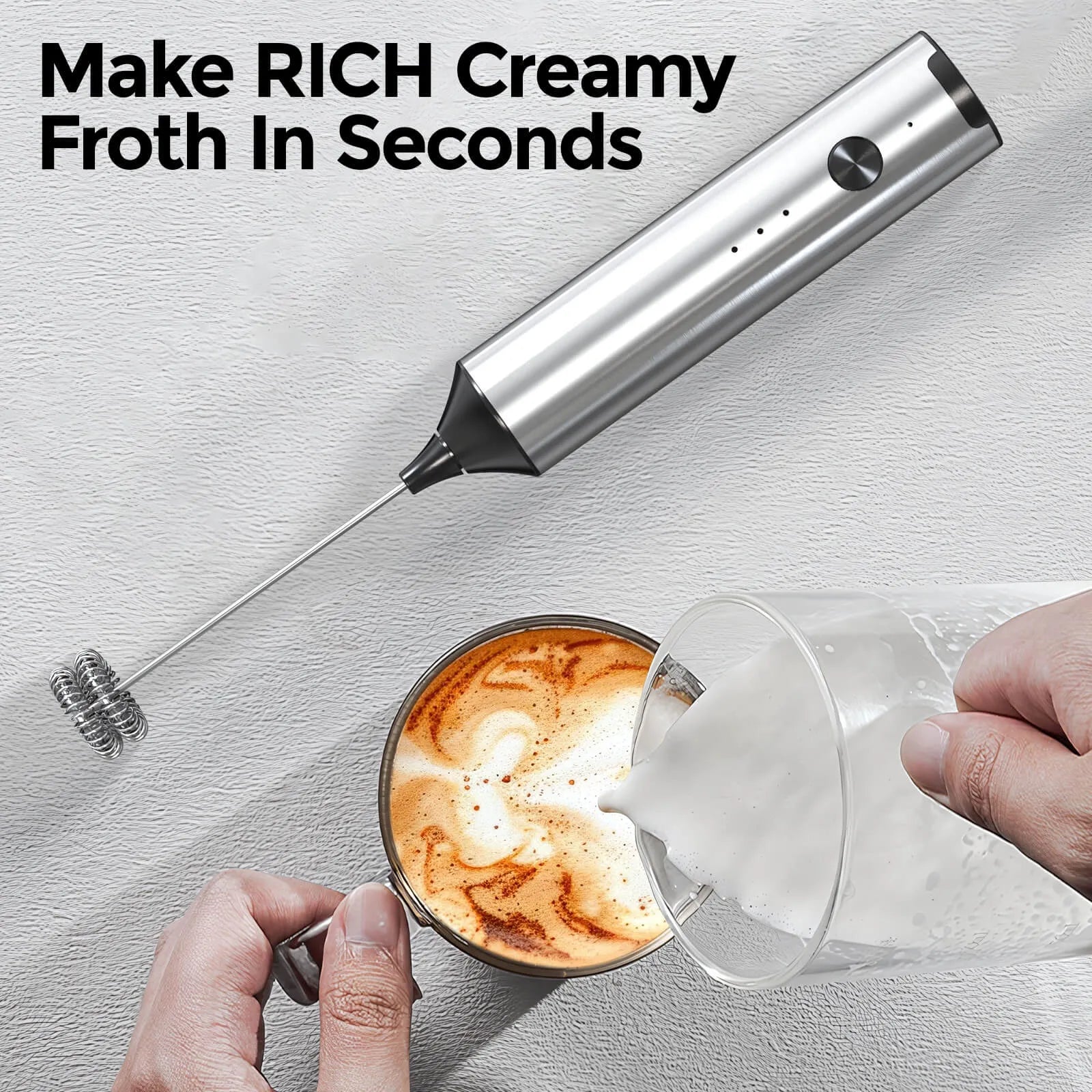 YARRAMATE 3 Speed Coffee Milk Frother Wand Handheld With Stand, Drink Mixer with 2 Whisks, Stainless Steel Coffee Beater for Lattes, Protein Shakes, Matcha, Egg