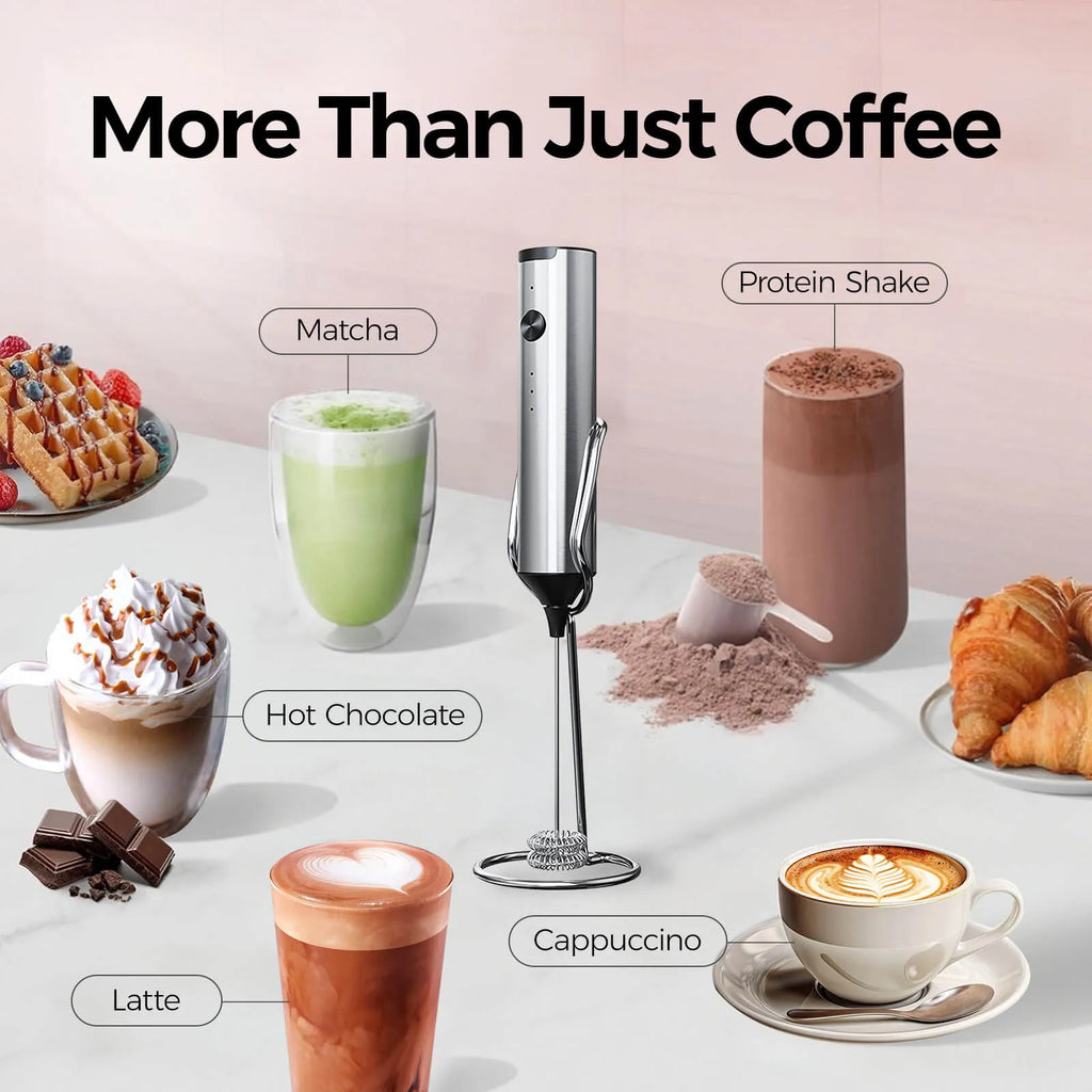 YARRAMATE 3 Speed Coffee Milk Frother Wand Handheld With Stand, Drink Mixer with 2 Whisks, Stainless Steel Coffee Beater for Lattes, Protein Shakes, Matcha, Egg