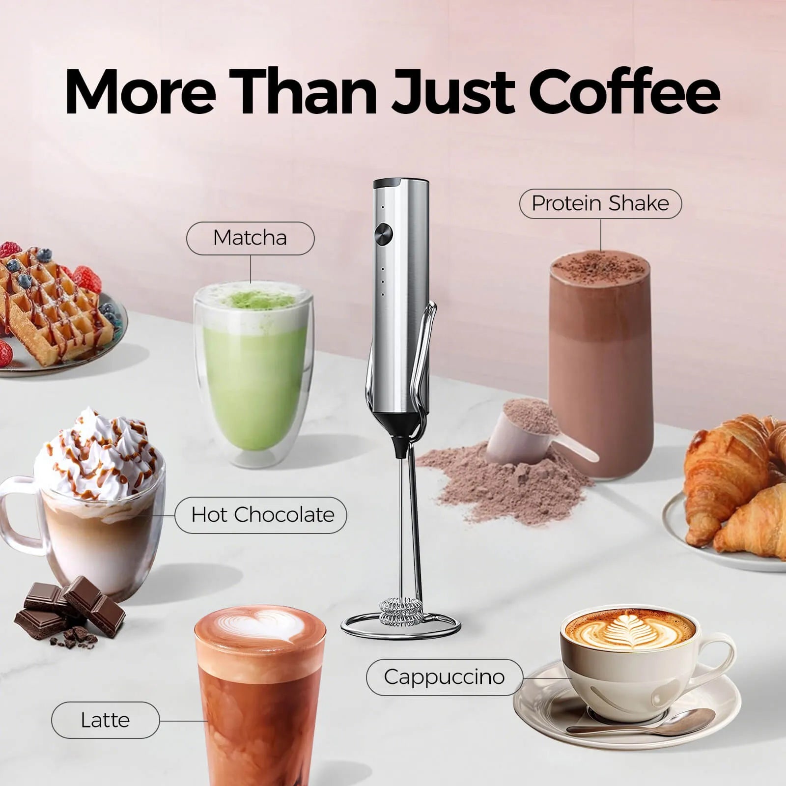 YARRAMATE 3 Speed Coffee Milk Frother Wand Handheld With Stand, Drink Mixer with 2 Whisks, Stainless Steel Coffee Beater for Lattes, Protein Shakes, Matcha, Egg