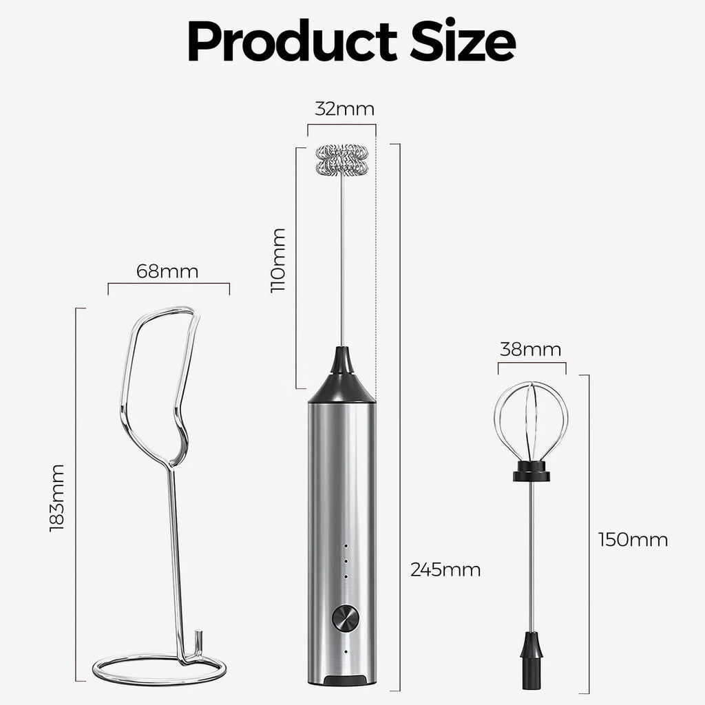 YARRAMATE 3 Speed Coffee Milk Frother Wand Handheld With Stand, Drink Mixer with 2 Whisks, Stainless Steel Coffee Beater for Lattes, Protein Shakes, Matcha, Egg