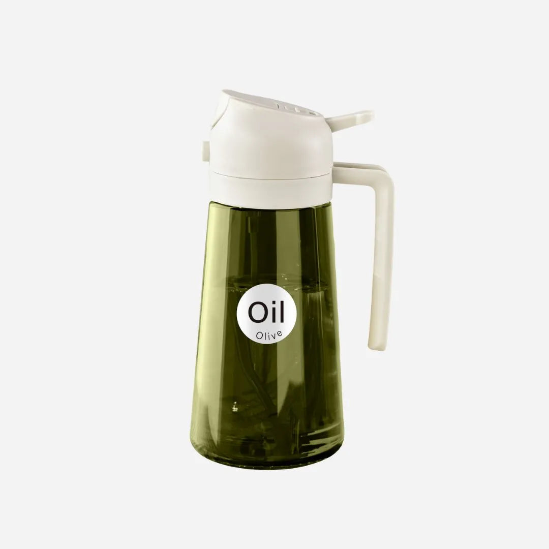 2 in 1 Oil Sprayer Bottle Dispenser, 16oz Glass Olive Oil Sprayer, Cooking Oil Sprayer Bottle for Kitchen Salad, Grill, BBQ, Dark Green (Sticker Included)