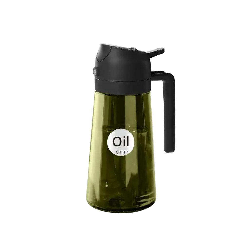 2 in 1 Oil Sprayer Bottle Dispenser, 16oz Glass Olive Oil Sprayer, Cooking Oil Sprayer Bottle for Kitchen Salad, Grill, BBQ, Dark Green (Sticker Included)