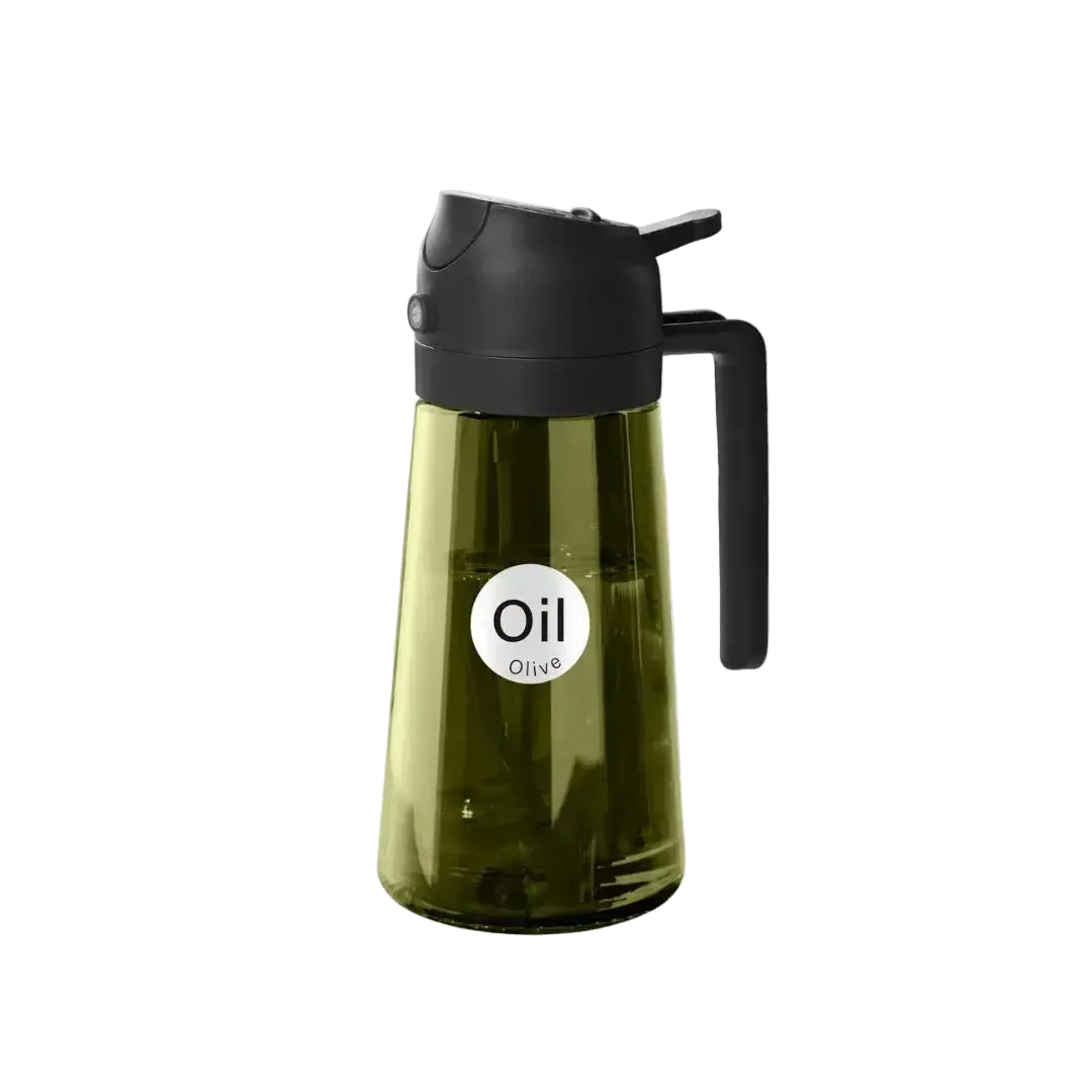 2 in 1 Oil Sprayer Bottle Dispenser, 16oz Glass Olive Oil Sprayer, Cooking Oil Sprayer Bottle for Kitchen Salad, Grill, BBQ, Dark Green (Sticker Included)