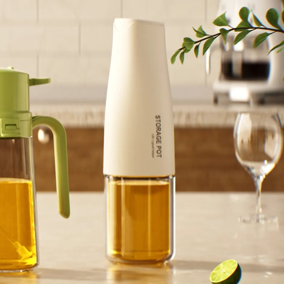 Auto-Flip Gravity Olive Oil & Soy Sauce Dispenser Bottle - 500ml/17oz Easy Cleaning, Leakproof(White)