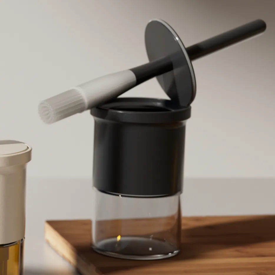 Glass Oil Dispenser Bottle with Silicone Food Grade Brush 10oz/300ml (Black)