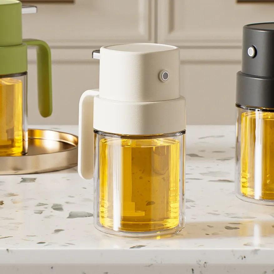 YARRAMATE Portable Mini Oil Sprayer 6.8 OZ/ 240 ML Premium Glass Olive Oil Spray Bottle for Kitchen, Outdoor BBQ, Camping Classic White