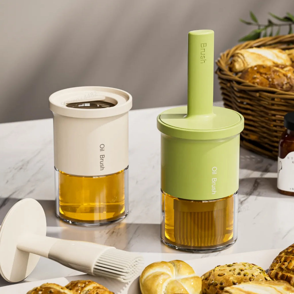 Glass Oil Dispenser Bottle with Silicone Food Grade Brush 10oz/300ml (Green)